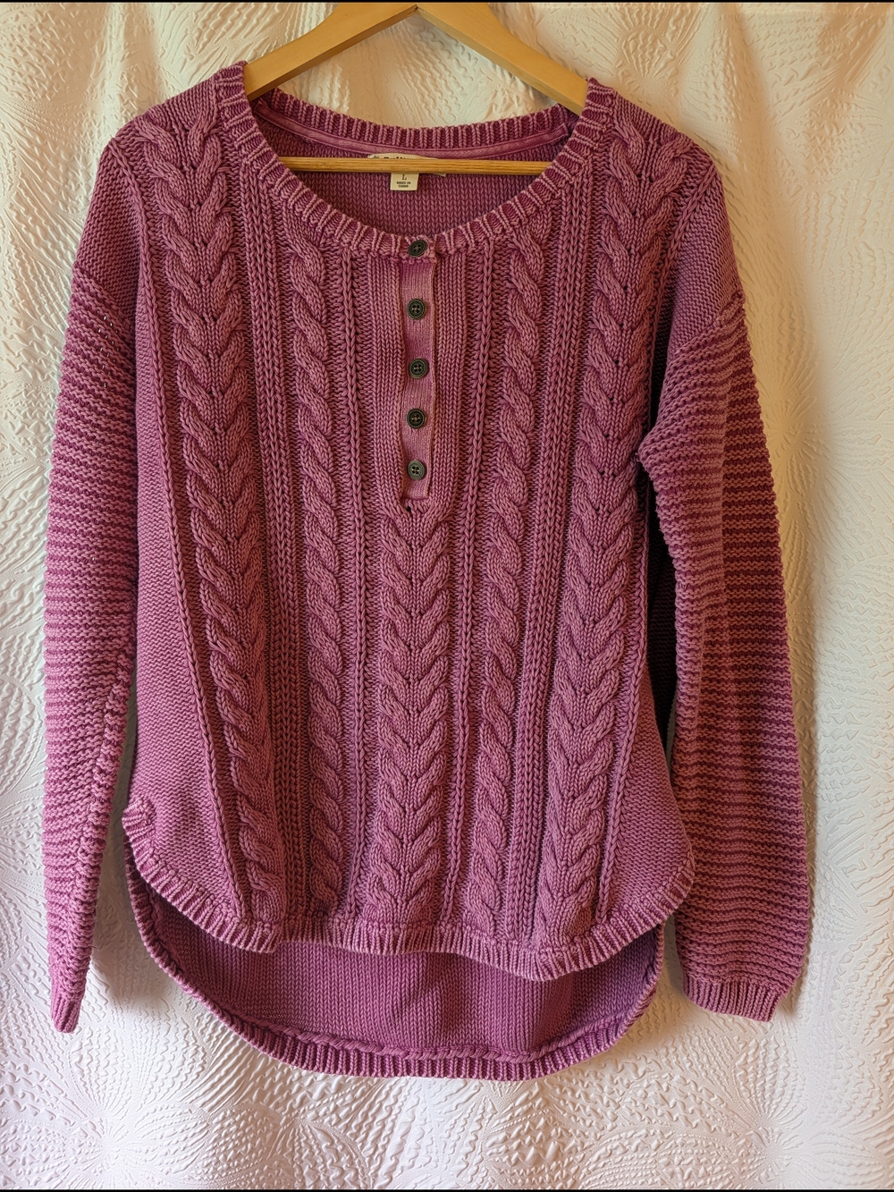 Ruff Hewn Cable-Knit Henley Sweater - Purple